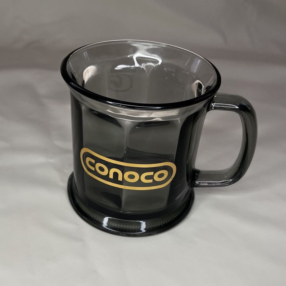 Vintage Conoco Smoked Glass Mug Gold Logo